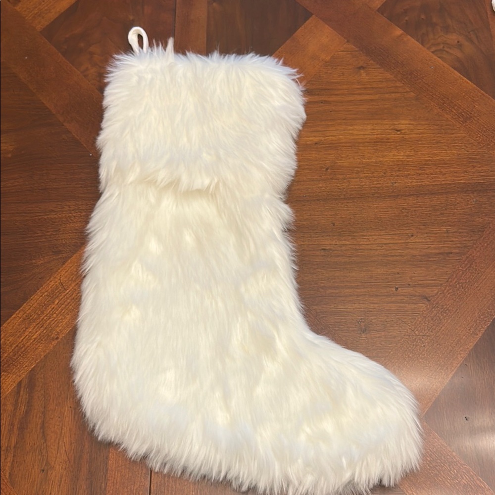 Nicole Miller Ivory Faux Fur Christmas Stocking